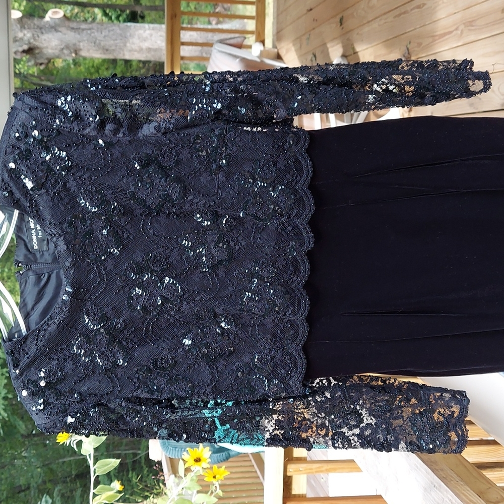 VINTAGE Donna Morgan For Maggie Black Evening Gown Dress Sequin Lace Sheer Sz 6